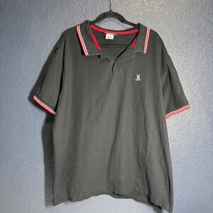 Psycho Bunny Mens Black Short Sleeve Polo Shirt Bunny Logo Red Trim 3XL